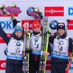 Il podio della sprint femminile di Biathlon.