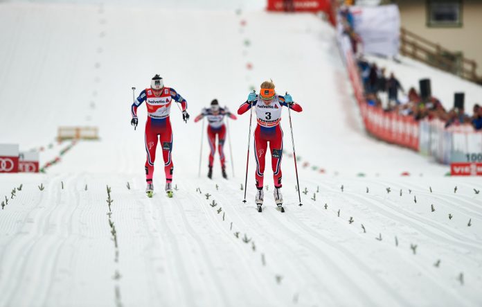 Il traguardo della 10 km femminile del Tour de ski