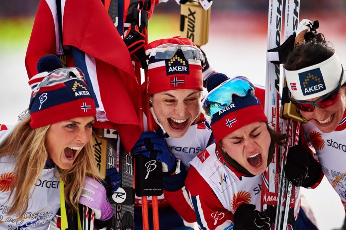 Quartetto norvegese, vincitore della 4x5km femminile di Falun. (Photo: NordicFocus)