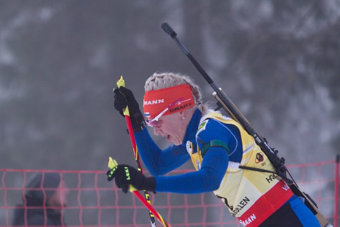 La finlandese Kaisa Makarainen, vincitrice della prova individuale di Biathlon ad Oslo (NOR).