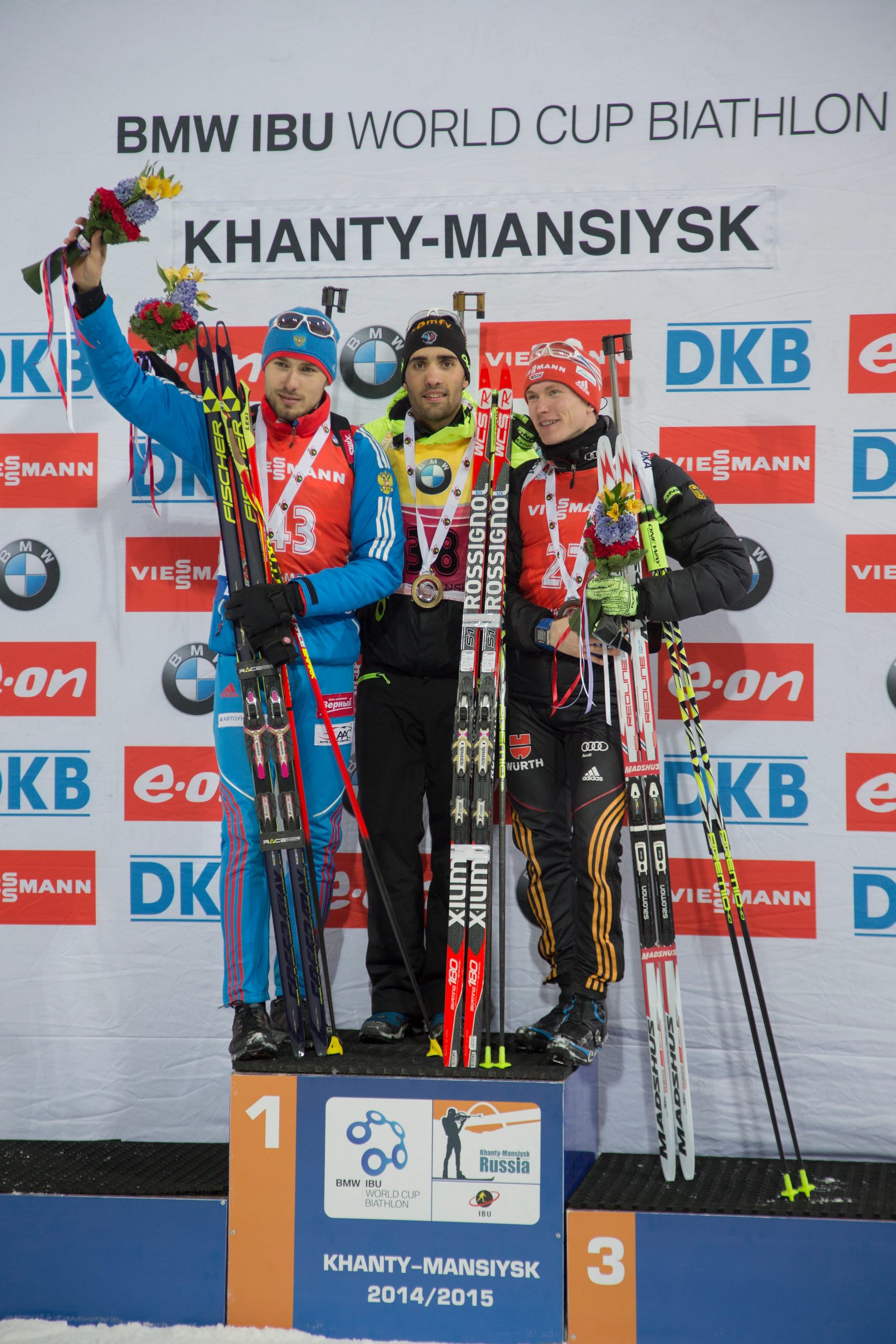 Il podio della Sprint di Khanty Mansiysk (NordicFocus)