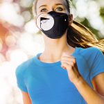 Woman running in city